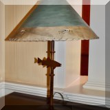 DL05. Metal fish table lamp with painted shade. 28”h 